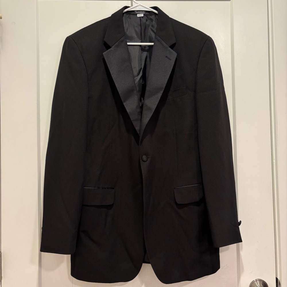 First Nighter Mens Black Formal Tuxedo Jacket Peak Lapel Size 40L